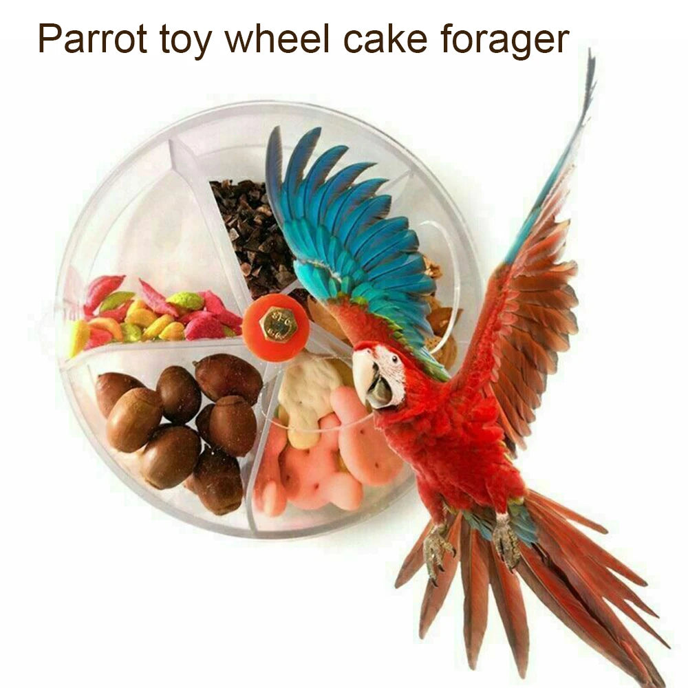 Rotate Parrot Foraging Toy Creative Chewing Bird Bite Toy Wheel Shape Birds Puzzle Feed Food Box Parakeet Cockatiel Conure