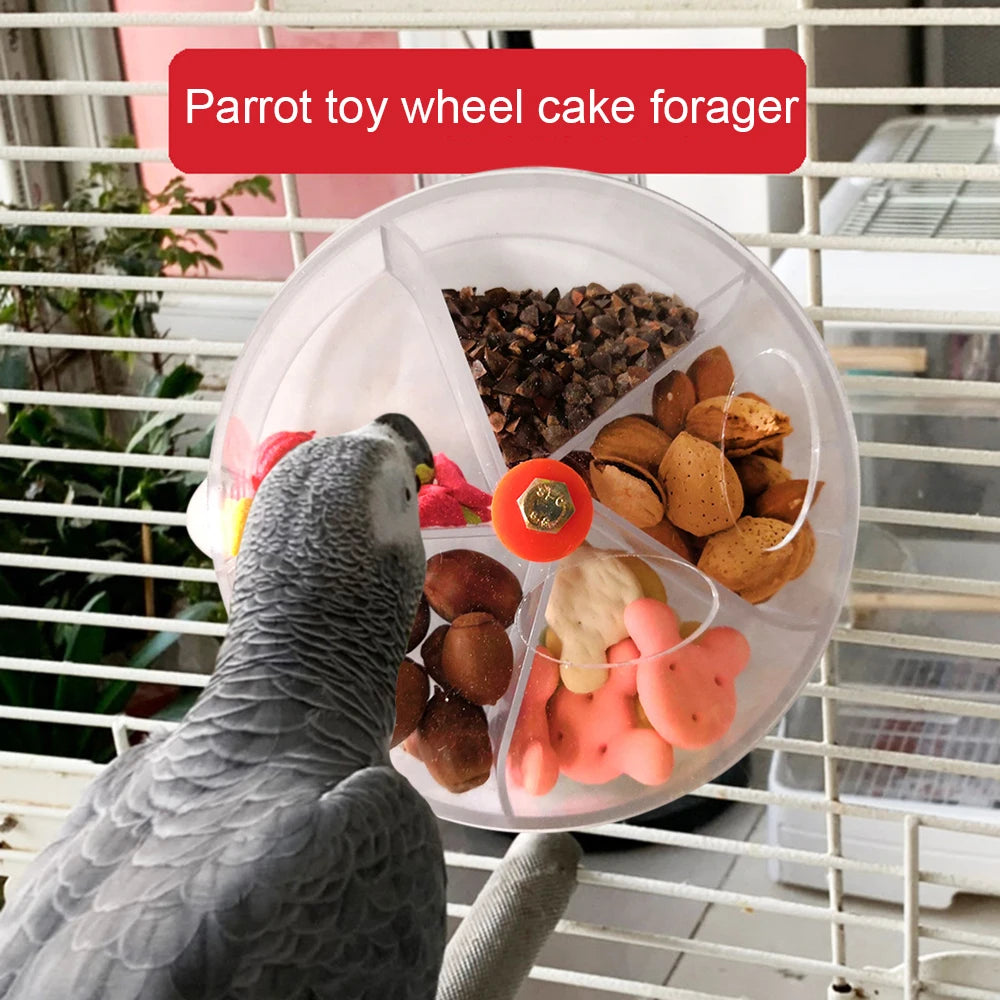Rotate Parrot Foraging Toy Creative Chewing Bird Bite Toy Wheel Shape Birds Puzzle Feed Food Box Parakeet Cockatiel Conure