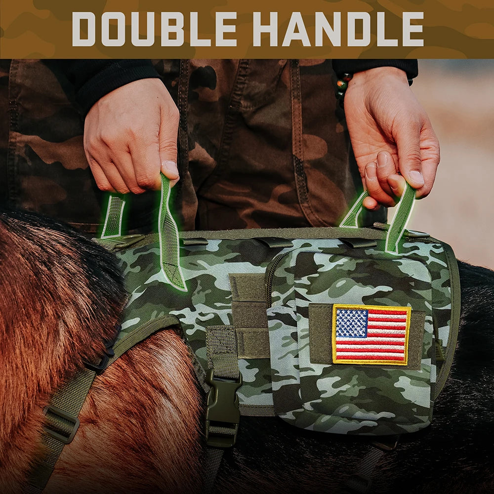 Tactical Dog Harness Collar Leash Set Military Training Pet Vest with Pouches Flags Durable Collars for Big Dogs German Shepherd