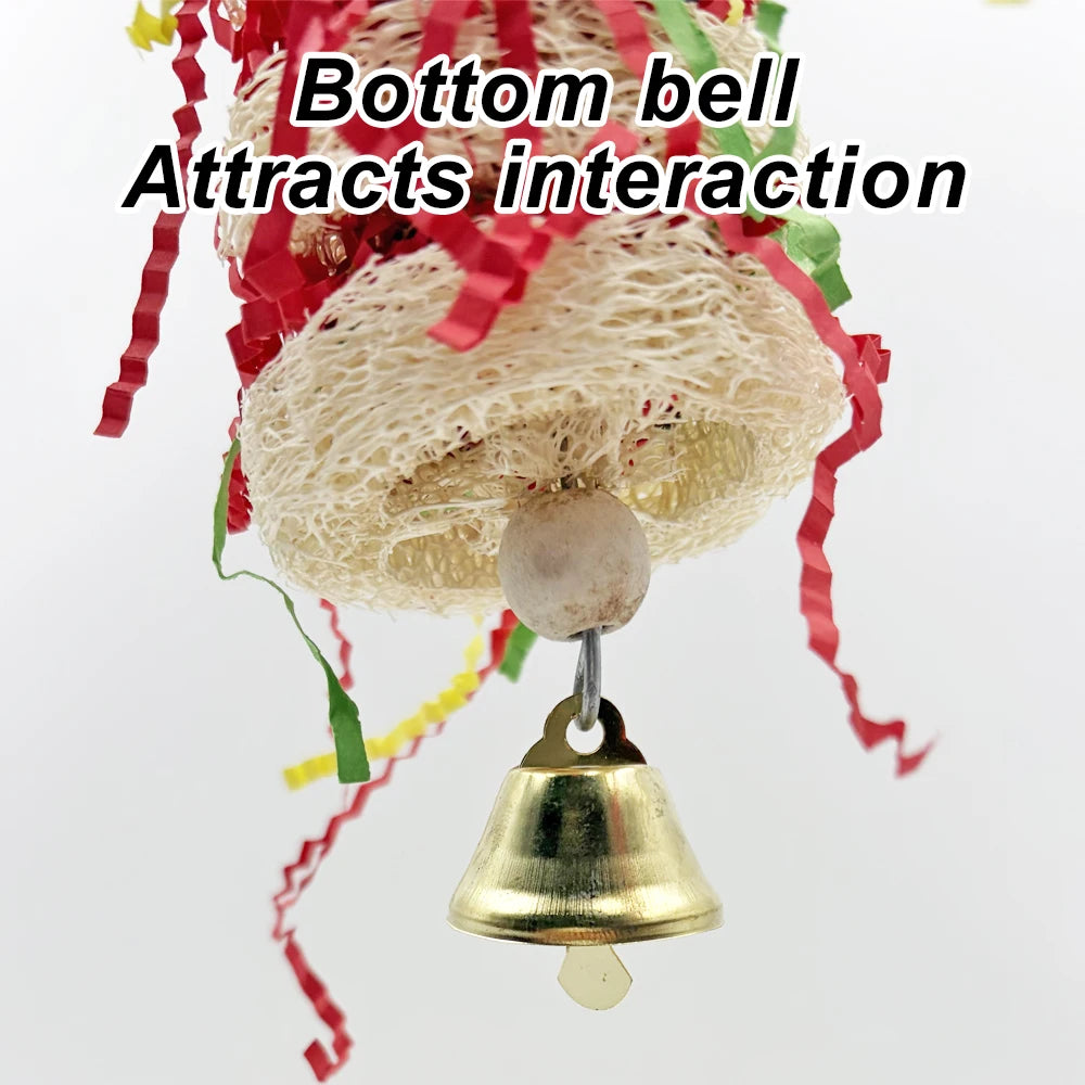 Funny Bird Toys Parrot Toys Swing Parrot Cage Natural loofah Hanging Cockatiel with Bell Parakeet Pet Bird Bites Climb Chew Toys