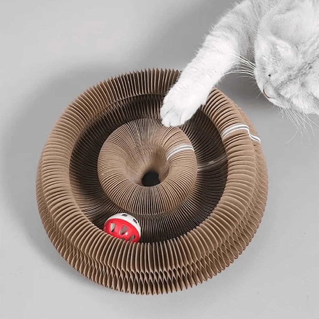 Foldable Cat Scratcher with Bell & Catnip - Multi-Level Cardboard Toy for Kittens, Durable Claw Sharpener