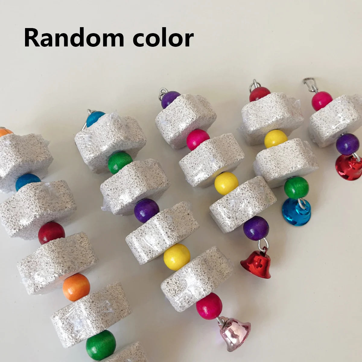 1 Piece of Multi-Color Parrot Beak Grinding Calcium Stone Cage Toy with Bell, Flower Shaped Hanging Chew Toy