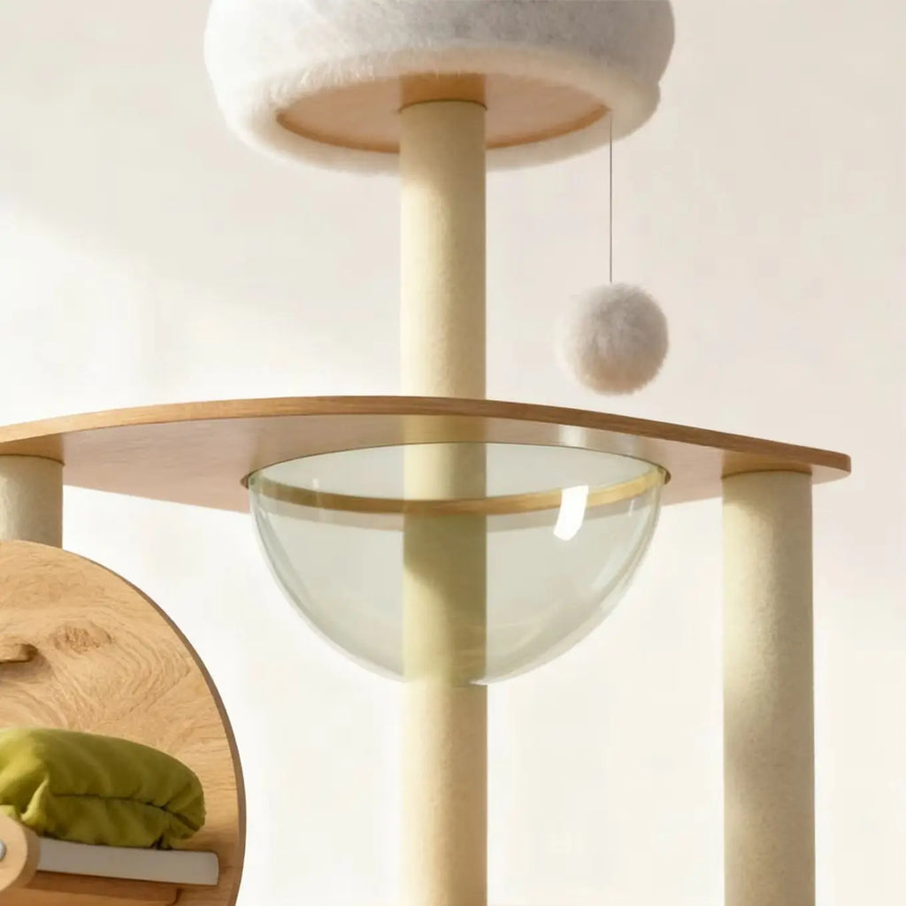 Solid Wood Cat Tree, Floor-to-Ceiling Pet Tower with Cat Jumping Platform & Scratching Post