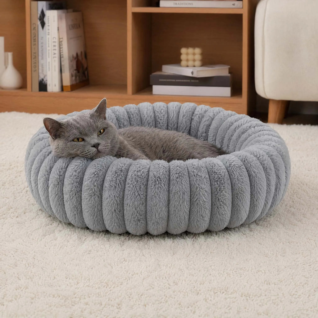 Warm Round Donut Cat Bed Ultra Soft Plush Pet Nest Cozy Deep Sleep Bed for Small Medium Cats Dogs Pet Supplies
