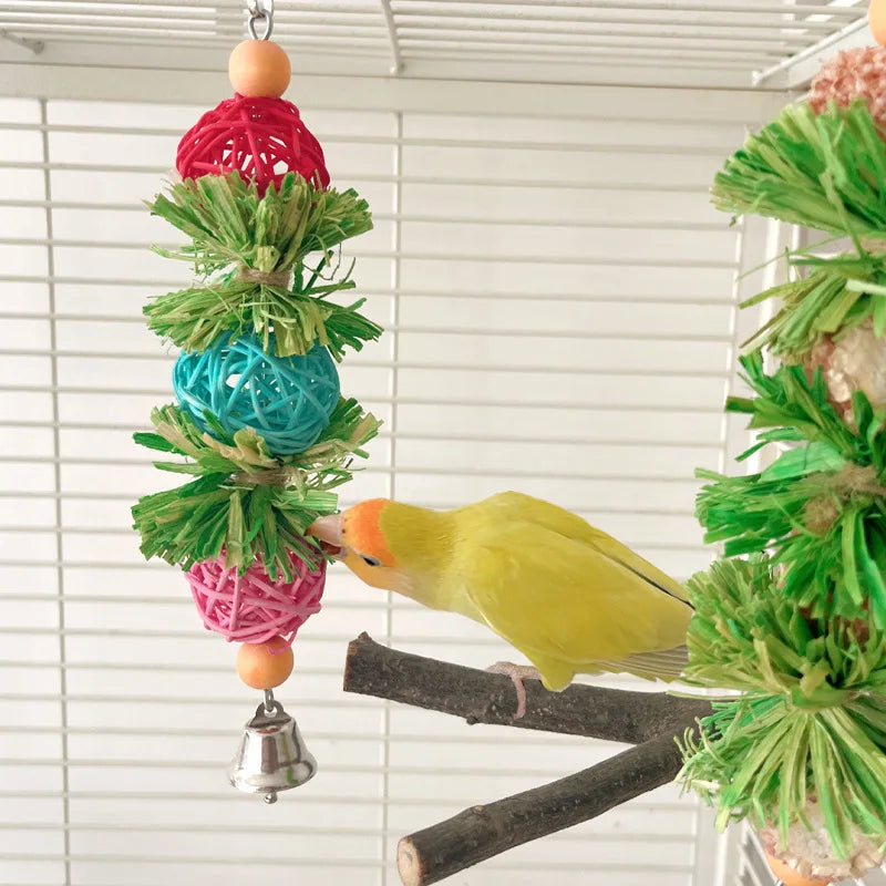 Parrot Chew Toys Natural Corn Husk Ball and Cob String for Cockatiel Lovebird Budgie Cage Hanging Foraging Interactive Bird Toys