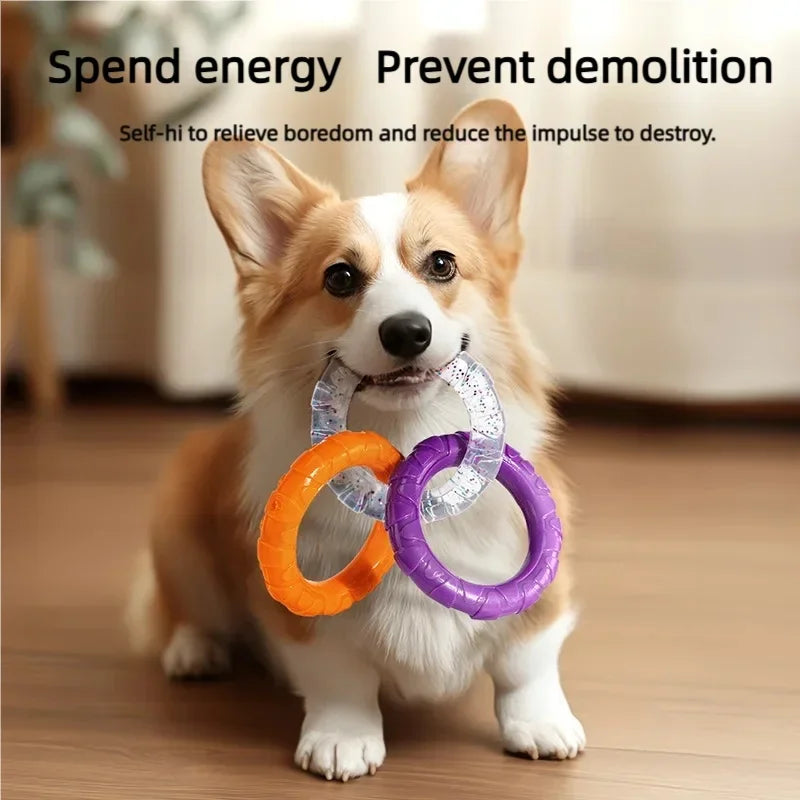 Interactive 3-Ring Dog Tug Chew Toy TPR Tough Teeth Cleaning Play Toy Anti-bite Training Pet Toys For Puppy Medium Large Dogs
