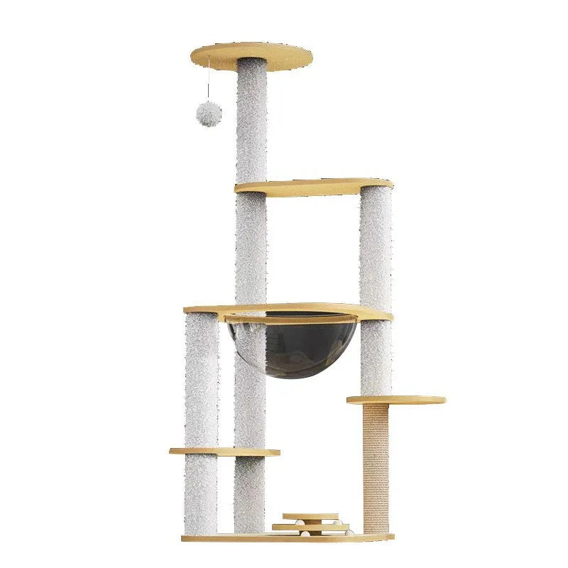 Solid Wood Cat Tree, Floor-to-Ceiling Pet Tower with Cat Jumping Platform & Scratching Post