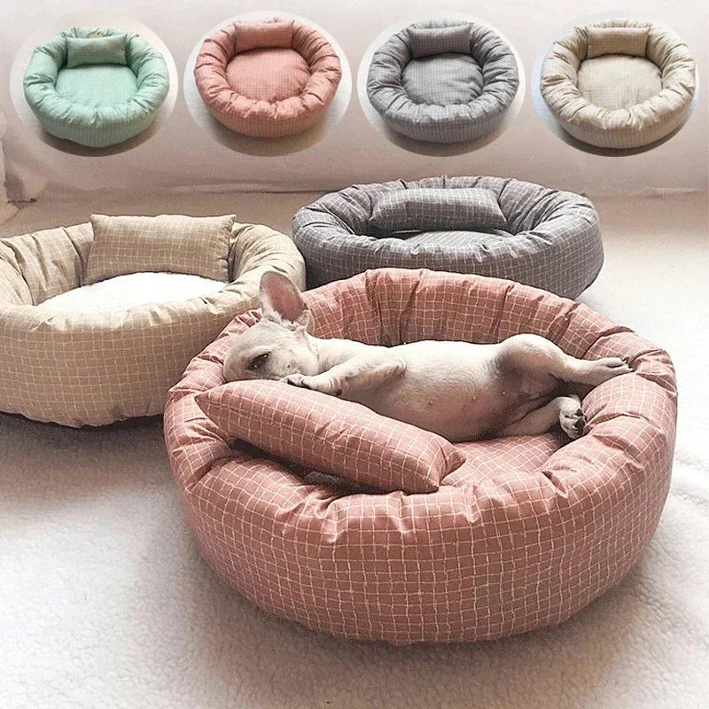 Round Pet Beds for Dogs Cats Soft Cloth Pet Mat with Pillow Animals Sleeping Cushions Sofa Puppy Small Cat House Dog Accessoires