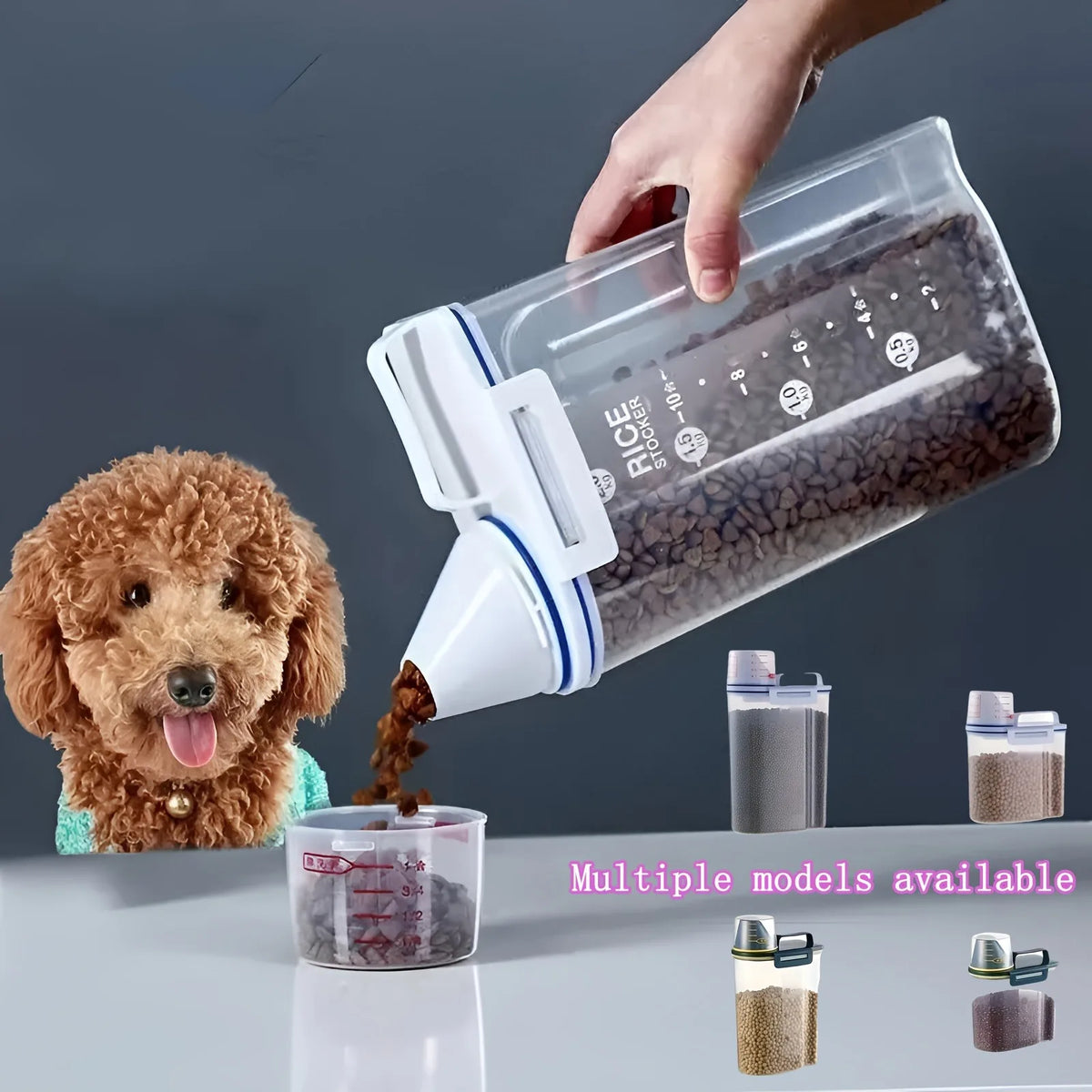 Dog Food Storage Cat Food Plastic Storage Tank with Measuring Cup Moisture-Proof Sealed Jar Pet Supplies Additions