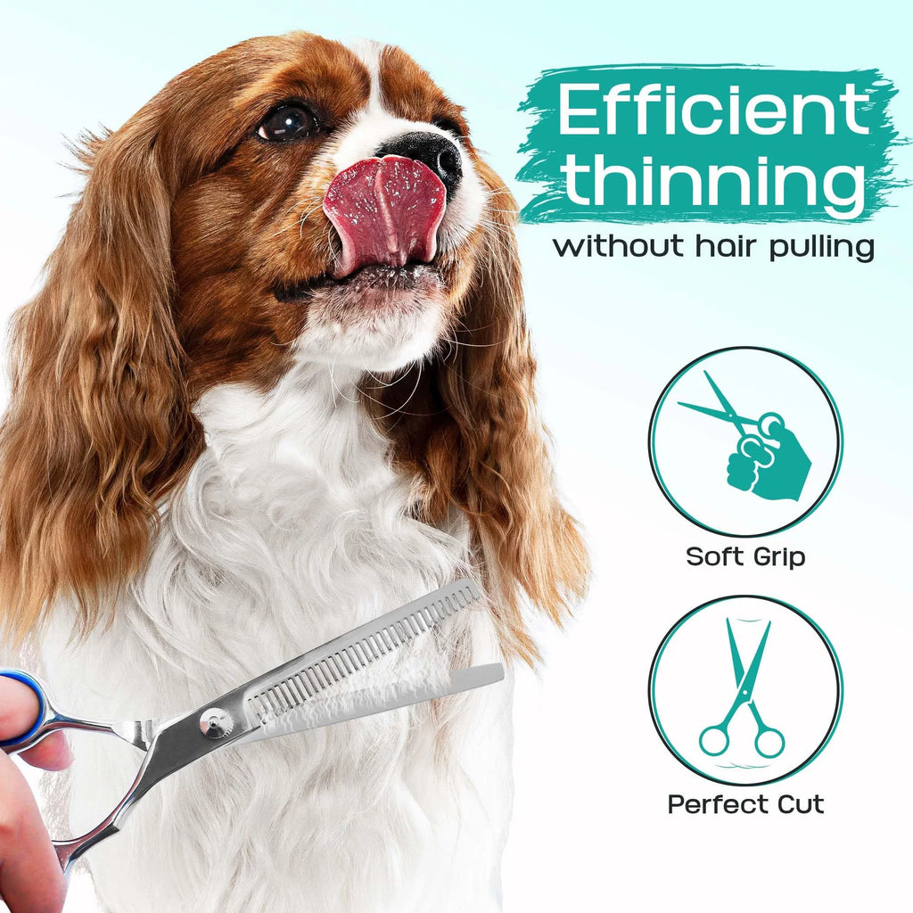 5 in 1 Professional Dogs Grooming Scissors Set Stainless Steel Dog and Cat Hair Thinning Shears with Safety Round Tip for Pet