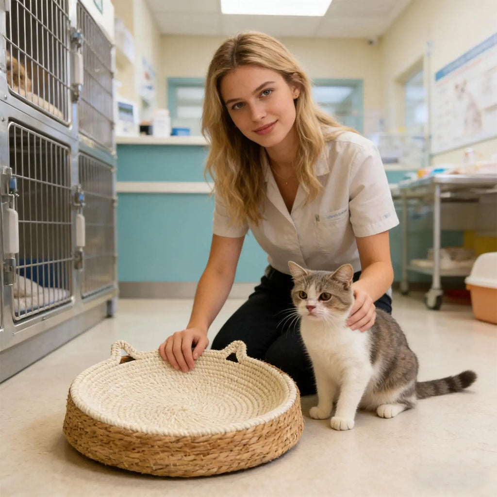 Round Cat Scratcher Bed Breathable Woven Cotton Rope Mat Kitten Ear Design Play Sleep Furniture Protector Indoor Toy