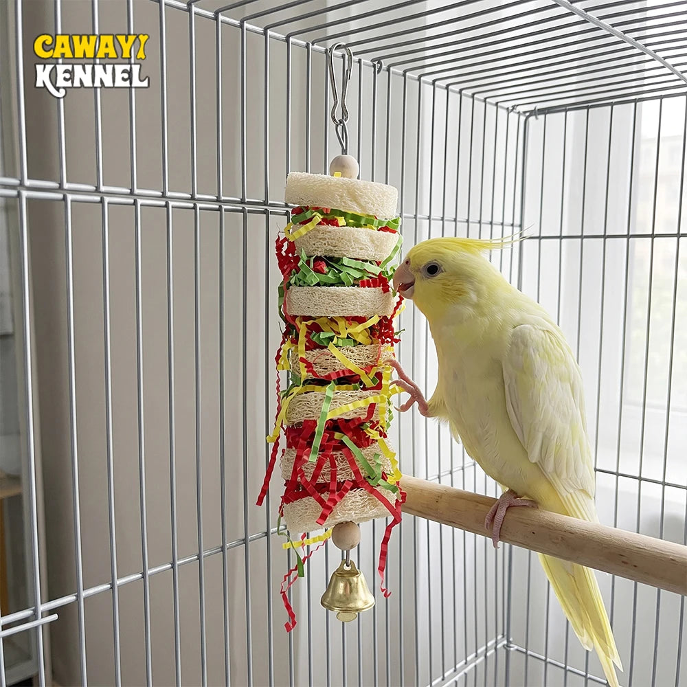 Funny Bird Toys Parrot Toys Swing Parrot Cage Natural loofah Hanging Cockatiel with Bell Parakeet Pet Bird Bites Climb Chew Toys