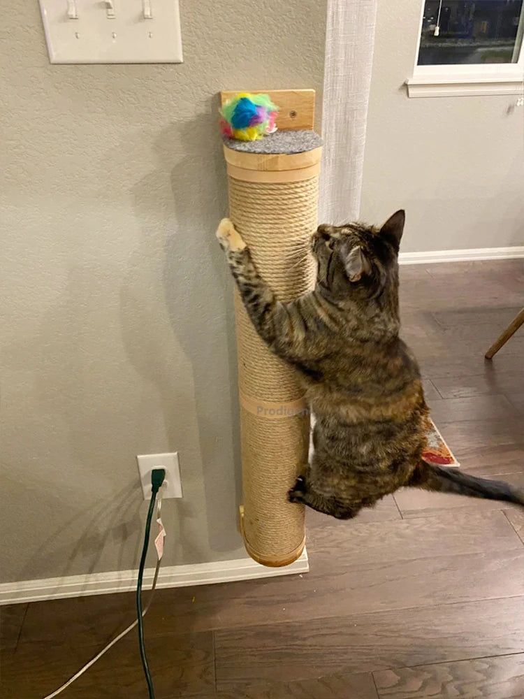 Cat Scratching Post Wall Furniture Wood Wall Mounted Kitten Scratcher Tree Tower Toys Thicker Column for Indoor Cats Accessories