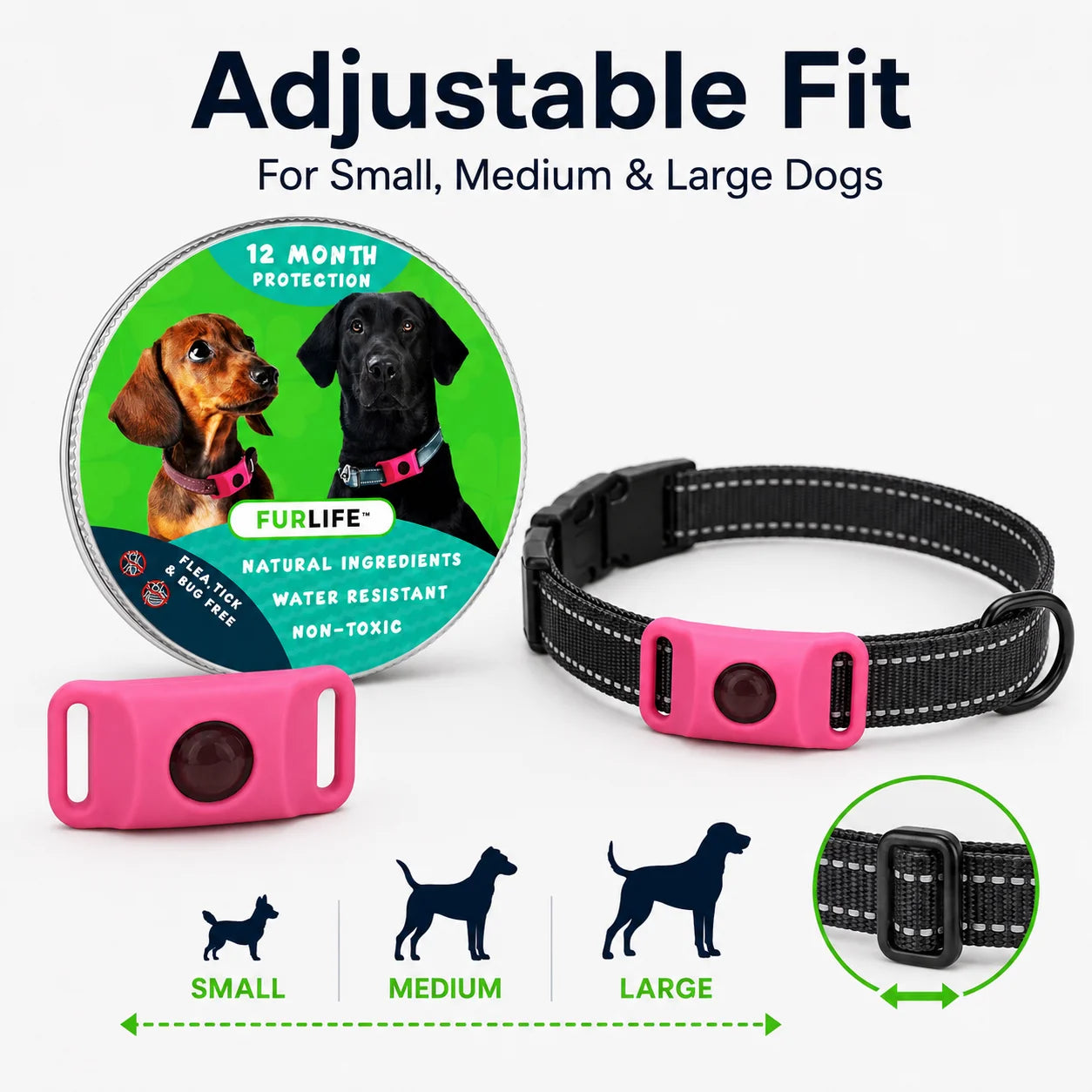 Dog Flea and Tick Collar Kit, Waterproof Adjustable Pet Protection Collar with Flea Pendant, Natural Outdoor Repellent for Small