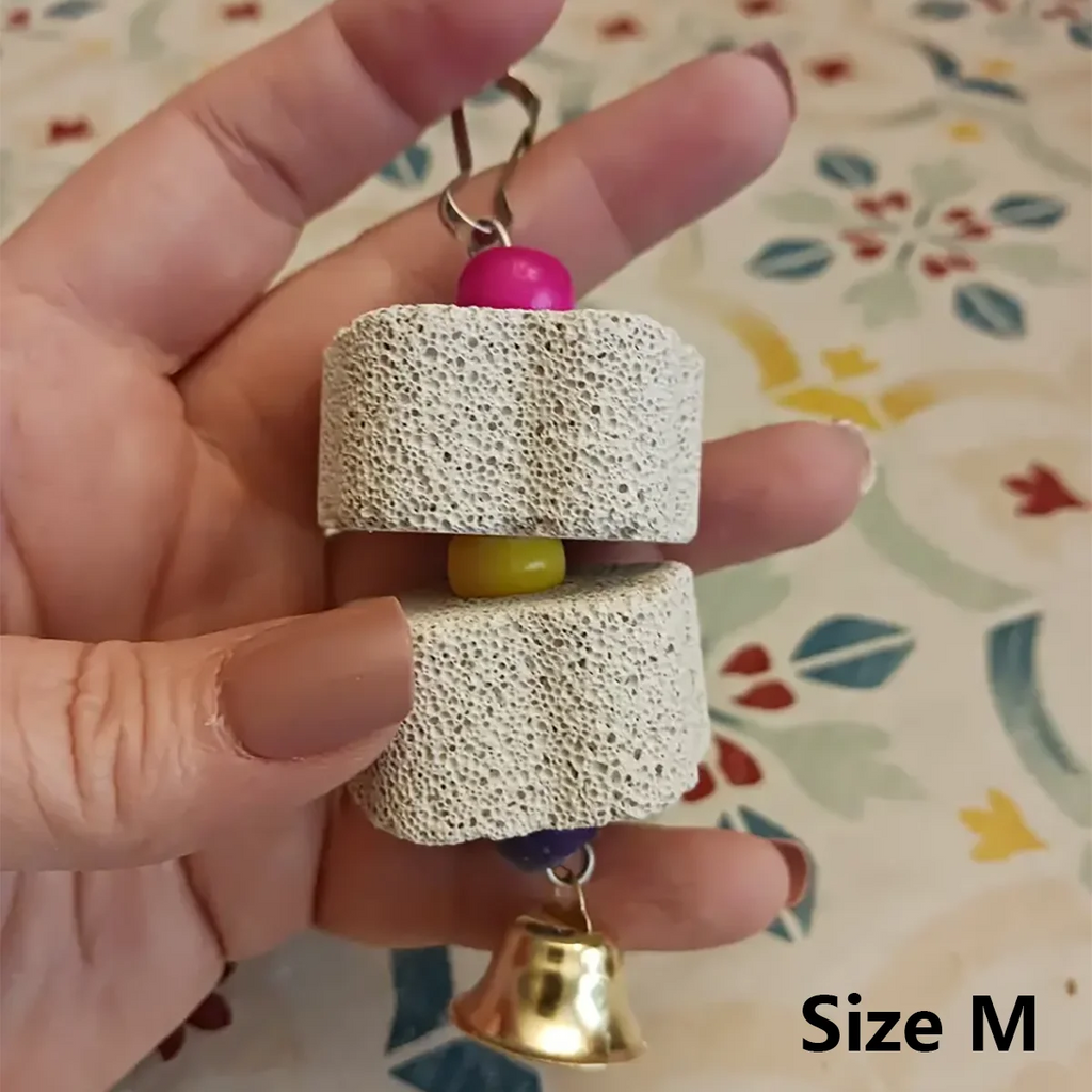 1 Piece of Multi-Color Parrot Beak Grinding Calcium Stone Cage Toy with Bell, Flower Shaped Hanging Chew Toy
