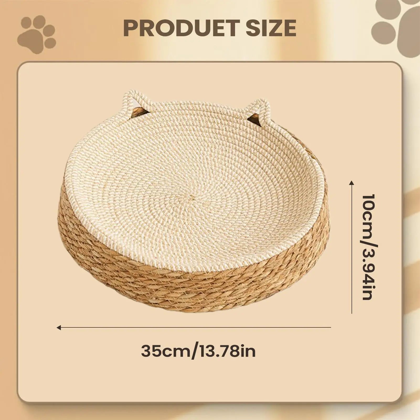 Round Cat Scratcher Bed Breathable Woven Cotton Rope Mat Kitten Ear Design Play Sleep Furniture Protector Indoor Toy
