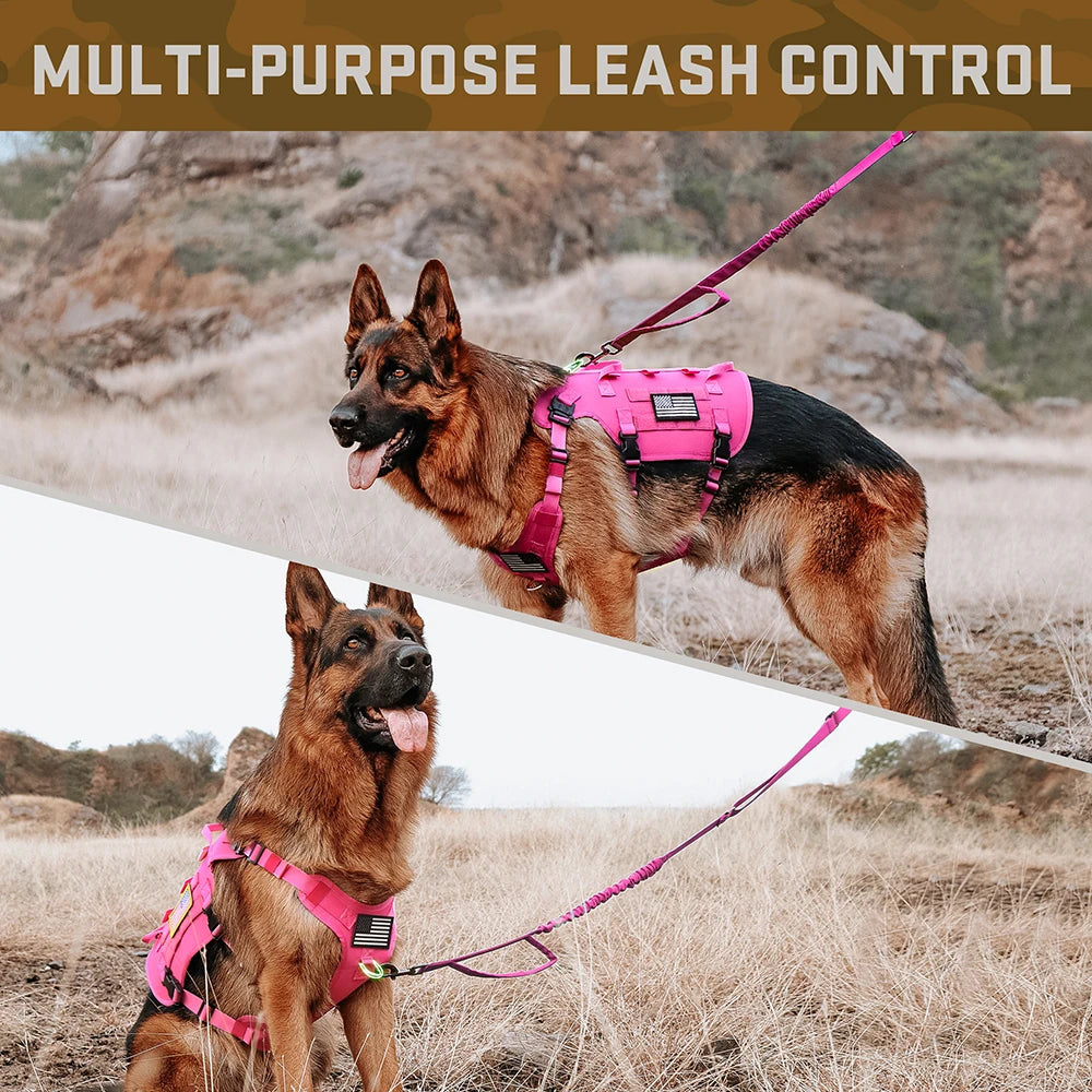 Tactical Dog Harness Collar Leash Set Military Training Pet Vest with Pouches Flags Durable Collars for Big Dogs German Shepherd
