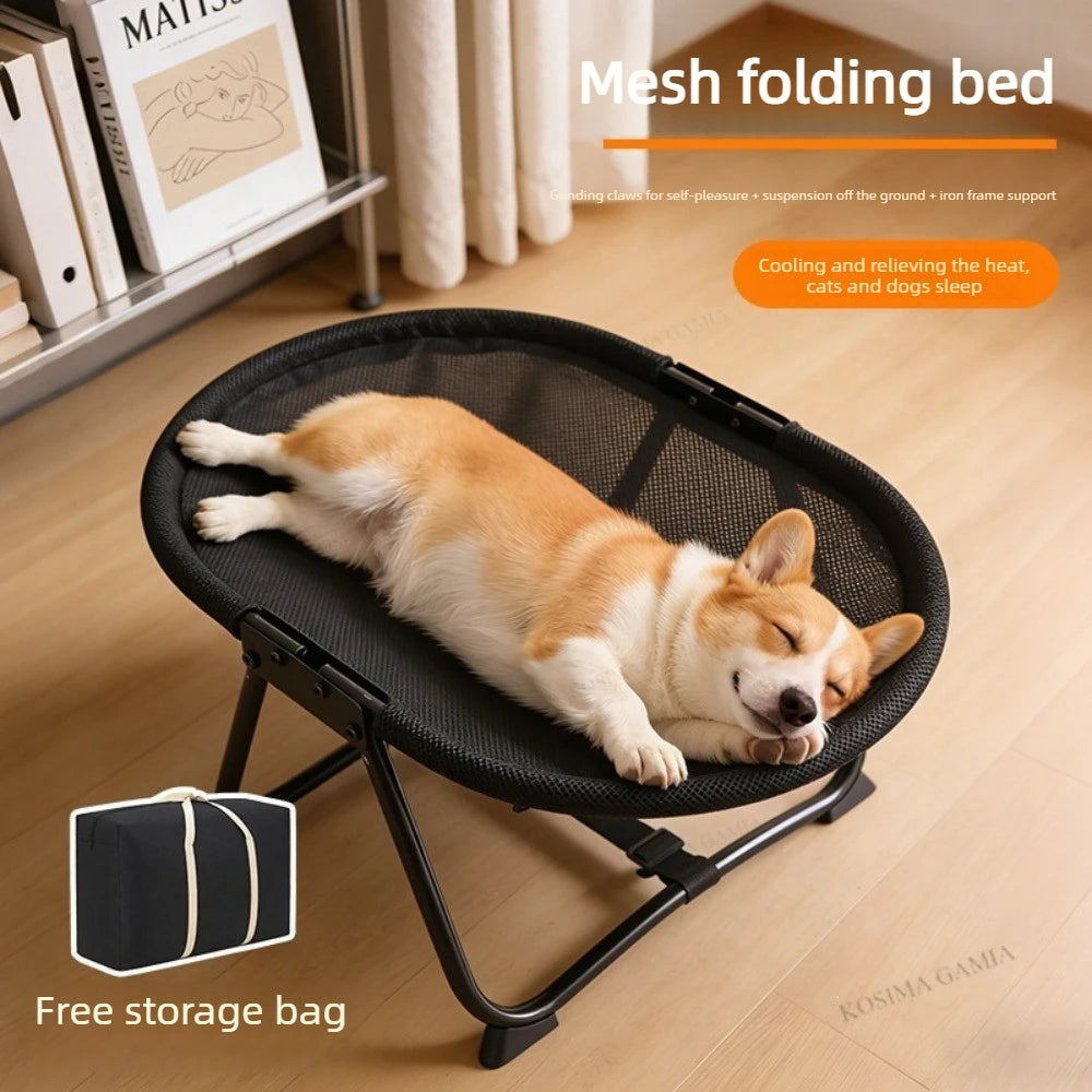Foldable Pet Cot Raised Dog Bed with Breathable Mesh, Scratch Resistant Sisal Cover Summer Cooling Cat Bed for Small Medium Pets