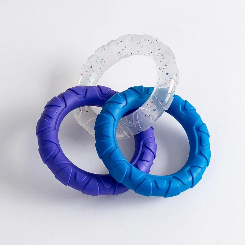 Interactive 3-Ring Dog Tug Chew Toy TPR Tough Teeth Cleaning Play Toy Anti-bite Training Pet Toys For Puppy Medium Large Dogs