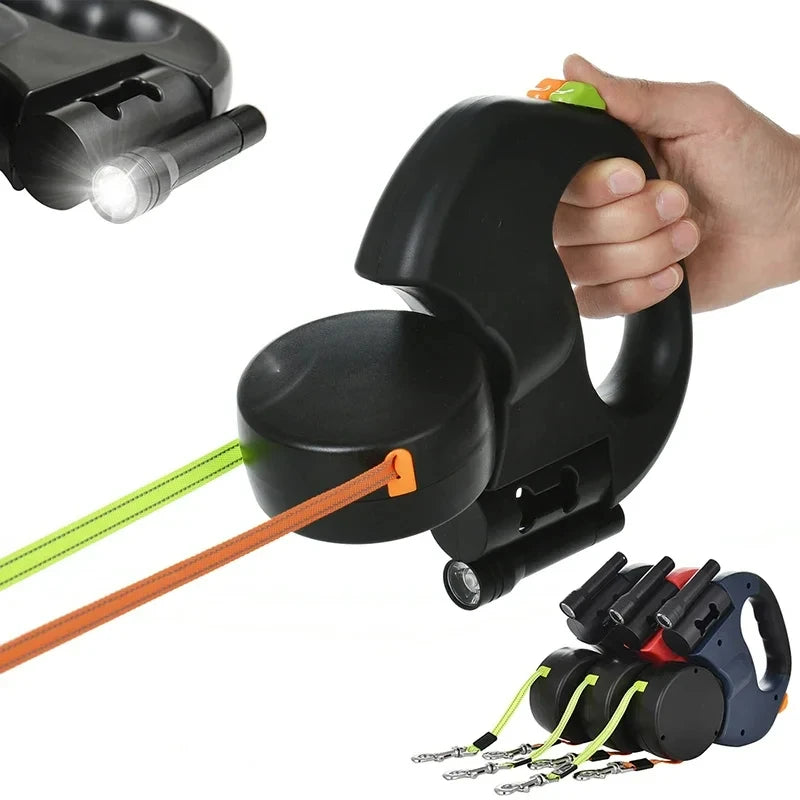Auto Retractable Double-Ended Dog Leash 3m with LED Flashlight Waste Bag Box Roulette 360 Degree Dual Traction Rope Pet Supplies