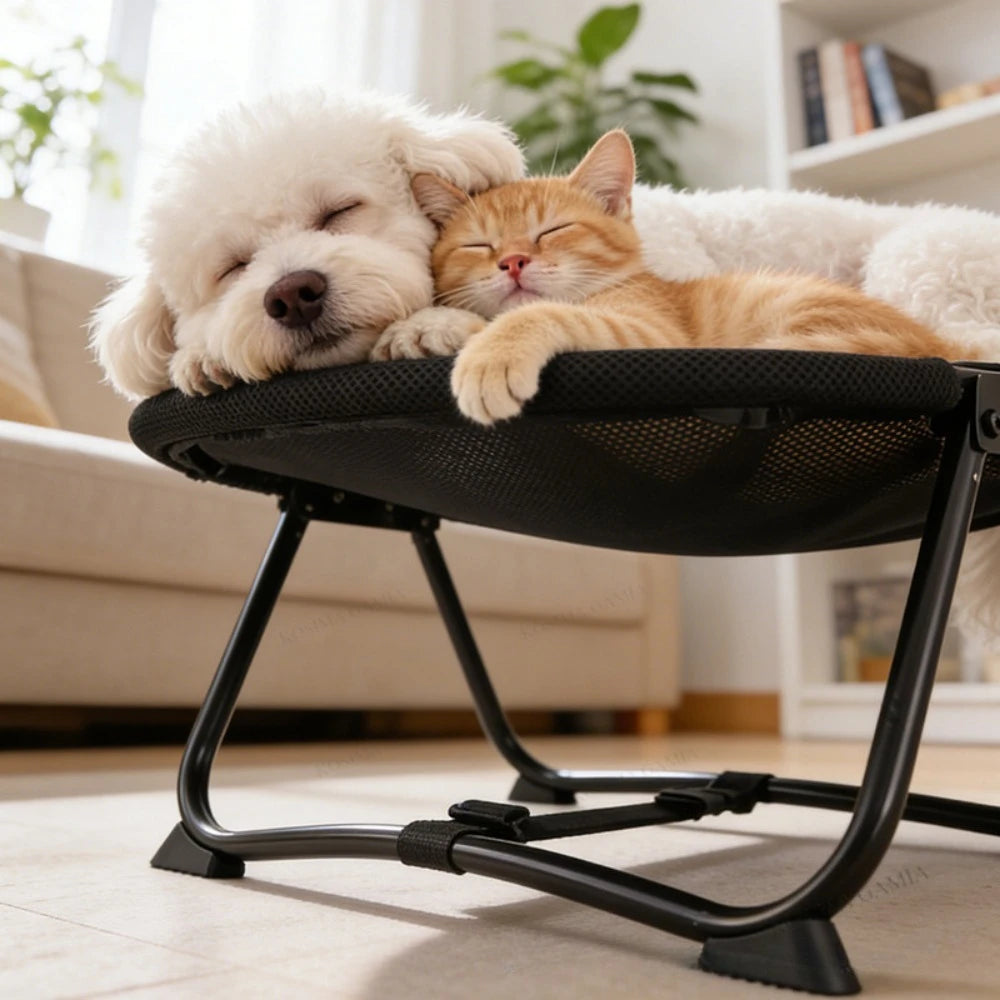Foldable Pet Cot Raised Dog Bed with Breathable Mesh, Scratch Resistant Sisal Cover Summer Cooling Cat Bed for Small Medium Pets