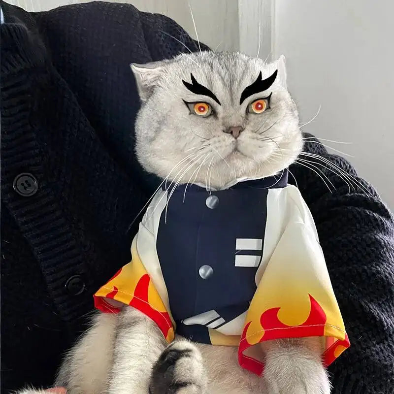 Halloween Pets Cosplay Rengoku Kyoujurou Pet Cosplay Photography Rengoku Kyoujurou Cat Clothes Dog Ghost Killing Team Pets