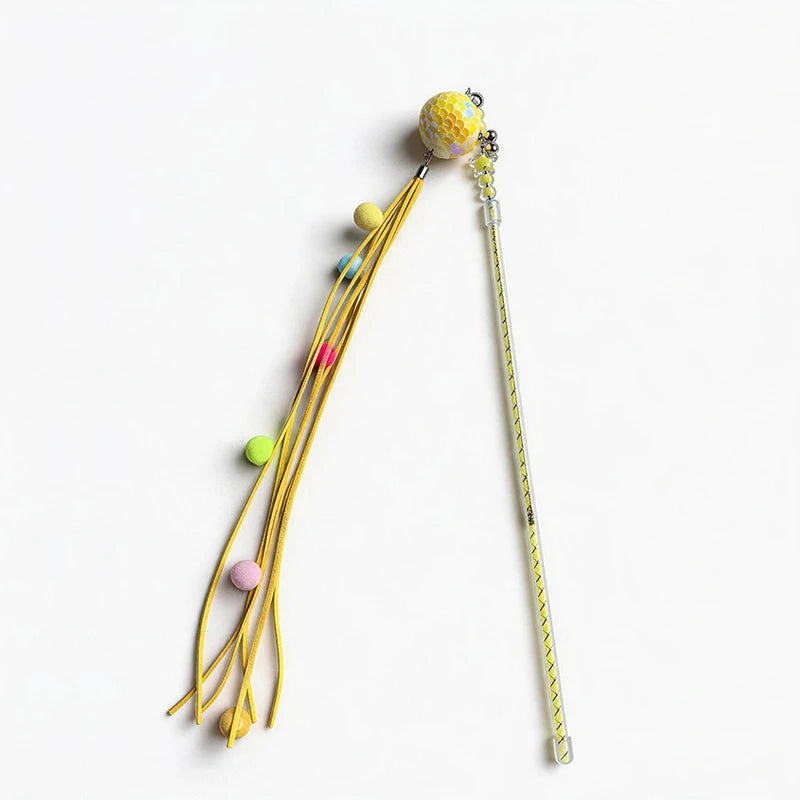 Fancy Cat Teasing Stick Interactive Cat Teaser Wand with Bell Sequins Tassel Kitten Play Toy Random Color Retractable pole