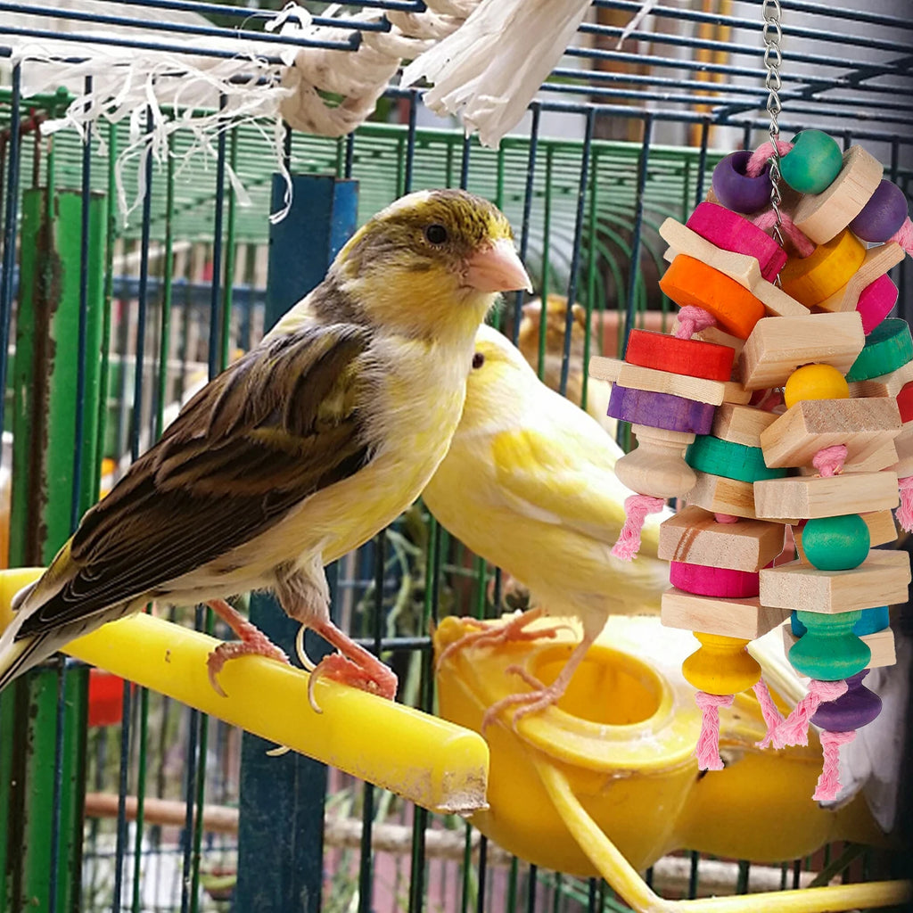 Parrot Chew Toys Bird Parrot Hanging Bite Wooden Blocks Cage Fun Toy for Chewing Climbing Biting Wooden Knots Chewing Toys