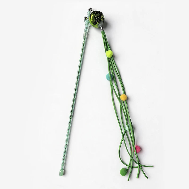 Fancy Cat Teasing Stick Interactive Cat Teaser Wand with Bell Sequins Tassel Kitten Play Toy Random Color Retractable pole