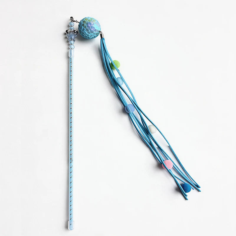 Fancy Cat Teasing Stick Interactive Cat Teaser Wand with Bell Sequins Tassel Kitten Play Toy Random Color Retractable pole