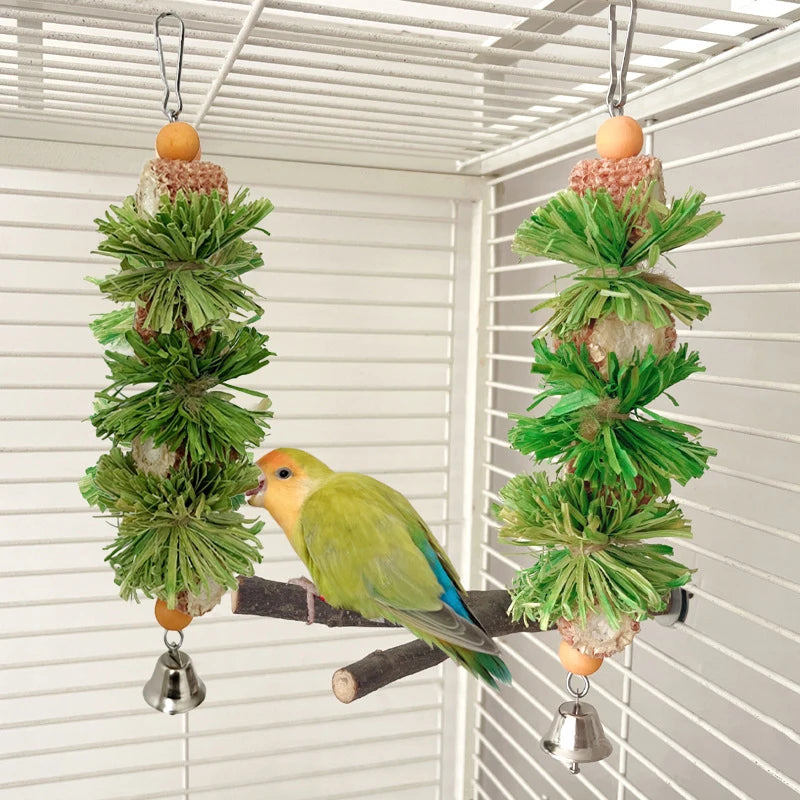 Parrot Chew Toys Natural Corn Husk Ball and Cob String for Cockatiel Lovebird Budgie Cage Hanging Foraging Interactive Bird Toys