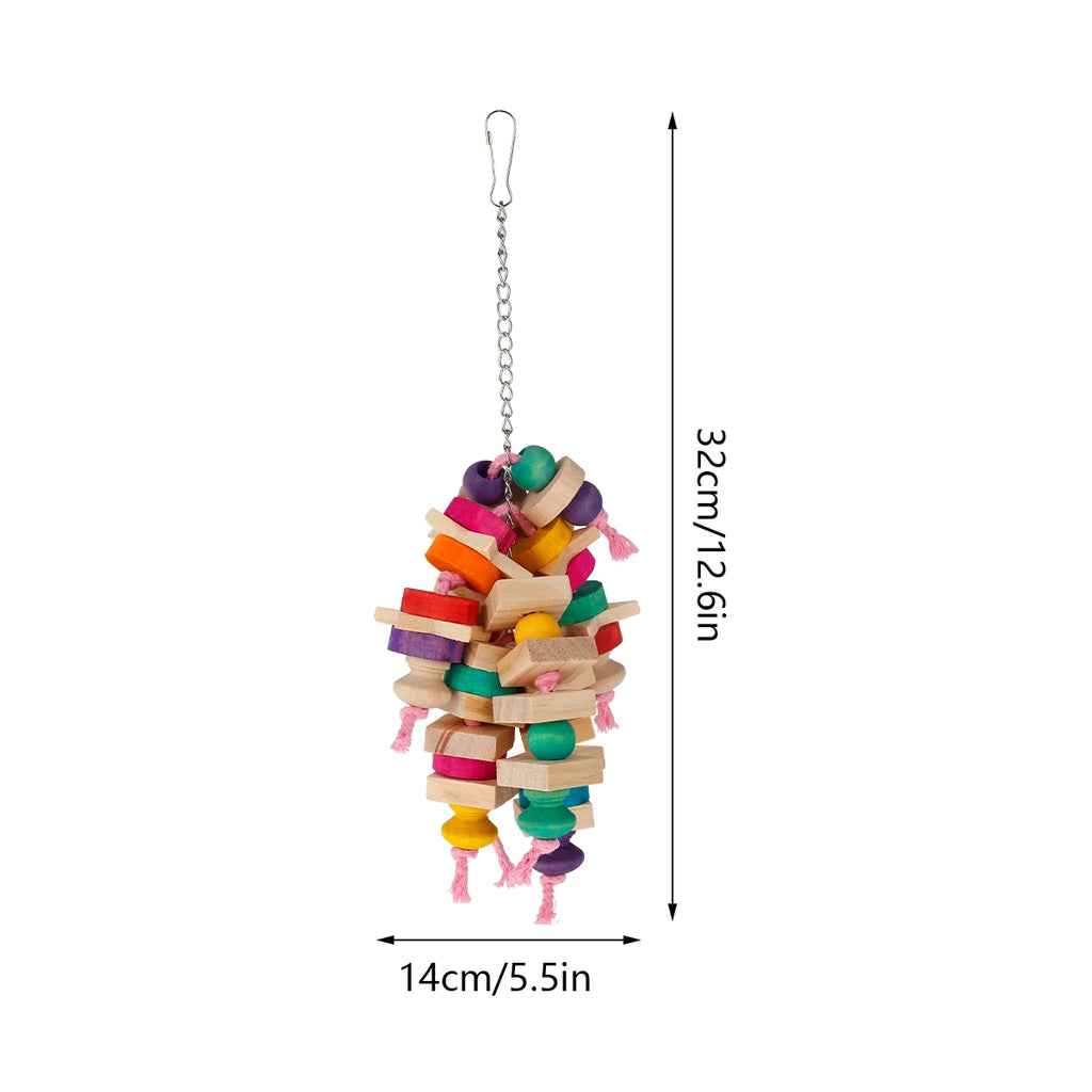 Parrot Chew Toys Bird Parrot Hanging Bite Wooden Blocks Cage Fun Toy for Chewing Climbing Biting Wooden Knots Chewing Toys