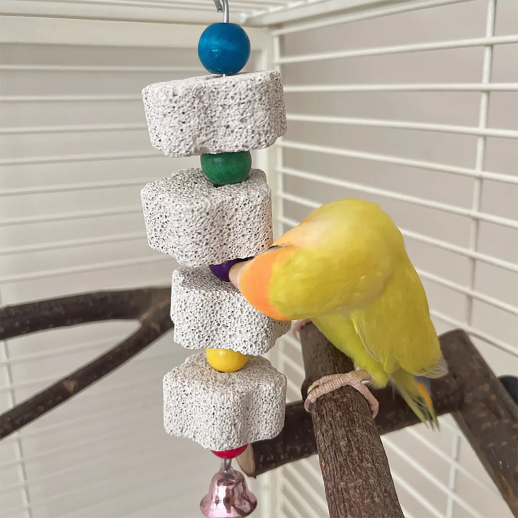 1 Piece of Multi-Color Parrot Beak Grinding Calcium Stone Cage Toy with Bell, Flower Shaped Hanging Chew Toy