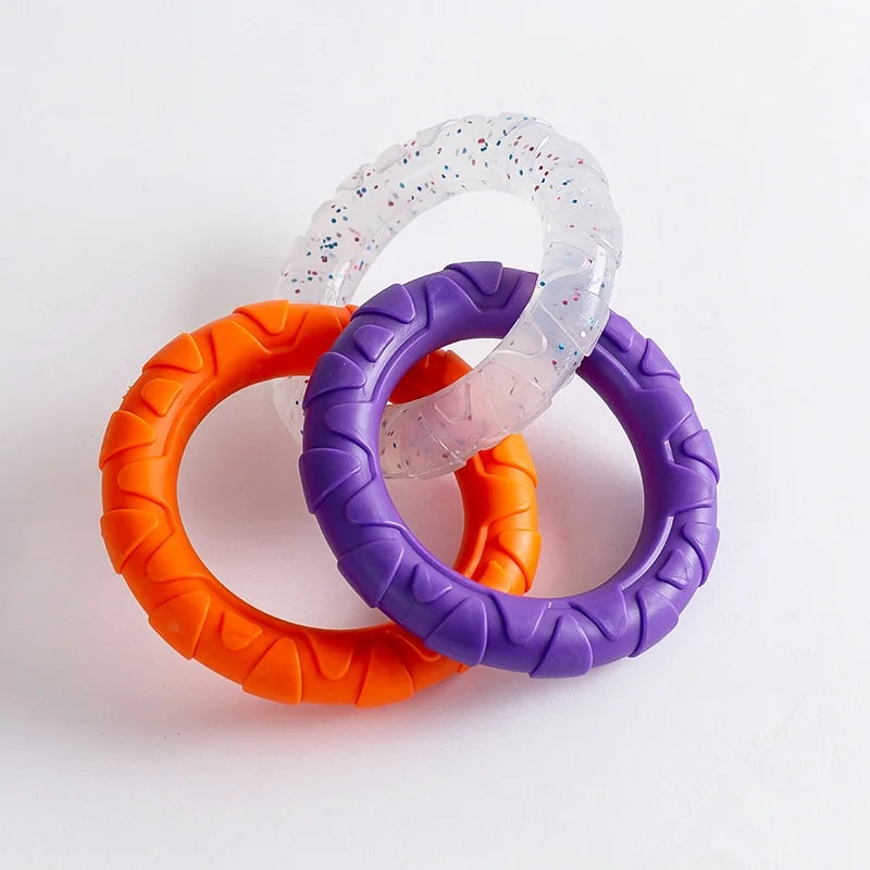 Interactive 3-Ring Dog Tug Chew Toy TPR Tough Teeth Cleaning Play Toy Anti-bite Training Pet Toys For Puppy Medium Large Dogs