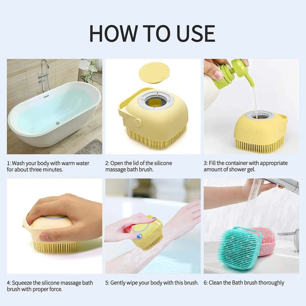 Dog Bathing Brush Pet Massage Brush Shampoo Dispenser Soft Silicone Brush Rubber Bristle for Dogs and Cats Shower Grooming Tool