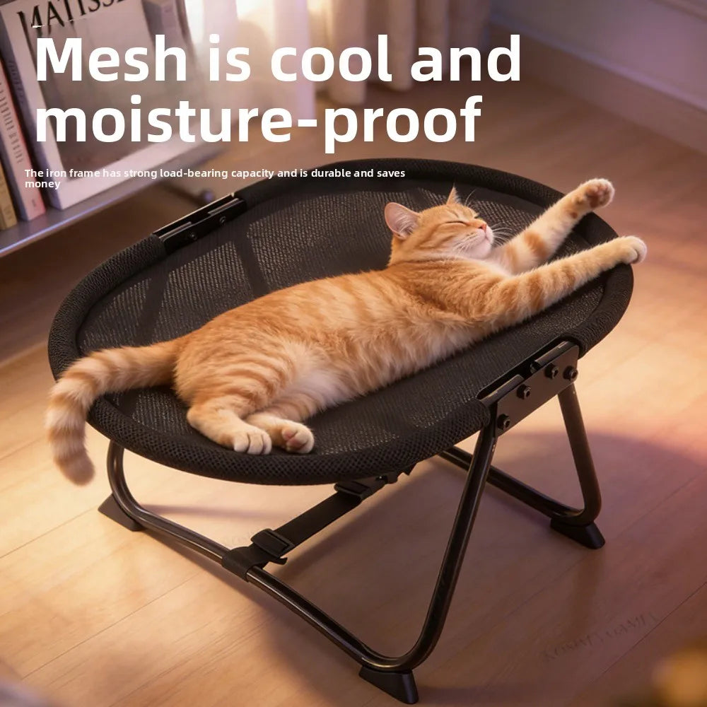 Foldable Pet Cot Raised Dog Bed with Breathable Mesh, Scratch Resistant Sisal Cover Summer Cooling Cat Bed for Small Medium Pets