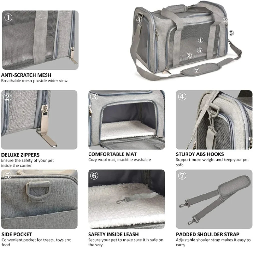 Portable Dog Cat Carrier Bag Soft Side Backpack Pet Carriers Dog Travel Bags Airline Approved Transport  Outgoing Pets Handbag