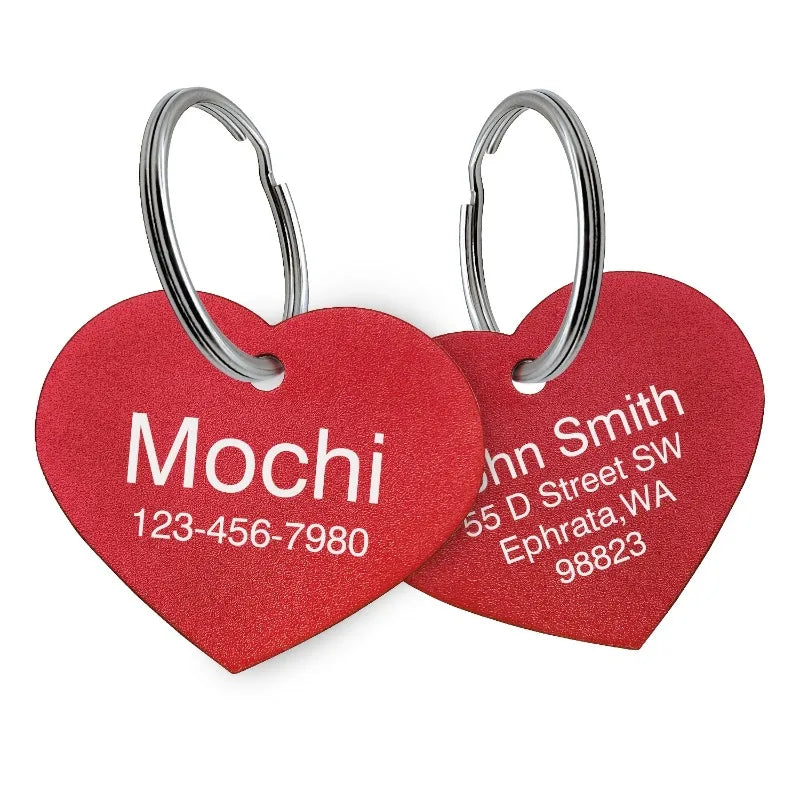 Personalized Custom Aluminum Heart Shape Pet Dog ID Tag Cat Puppy Name Pendant Tags Pets Tag Collar Anti-lost Nameplate