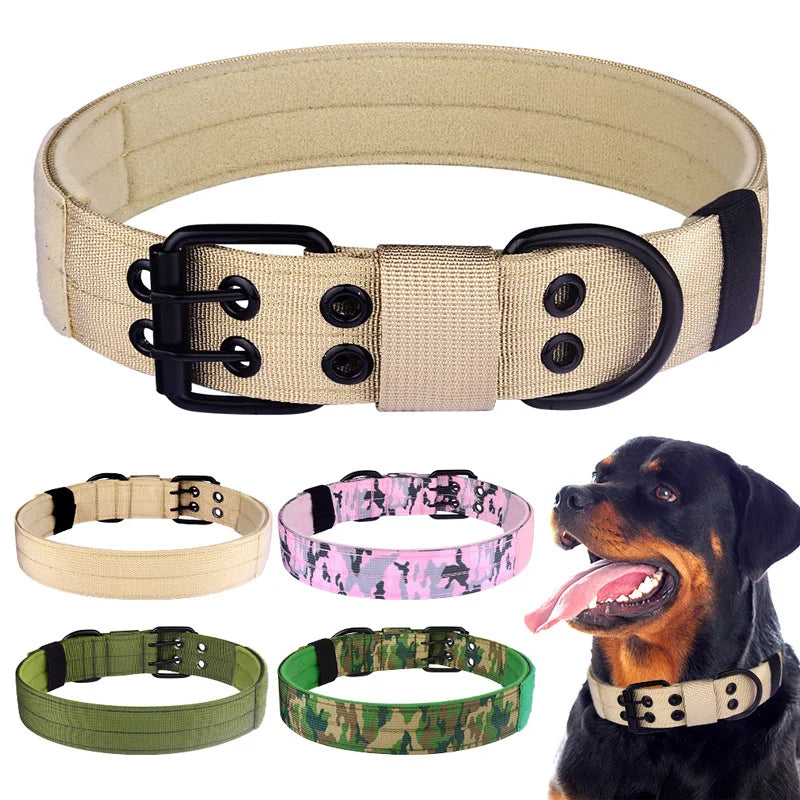 Tactical Dog Collar, Heavy Duty Nylon Dog Collar with Double Buckle, Adjustable Military Dog Collar for Medium Large Dogs