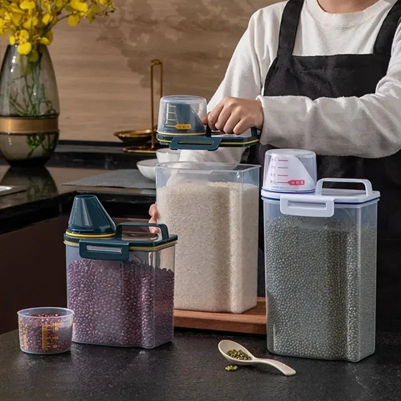 Dog Food Storage Cat Food Plastic Storage Tank with Measuring Cup Moisture-Proof Sealed Jar Pet Supplies Additions