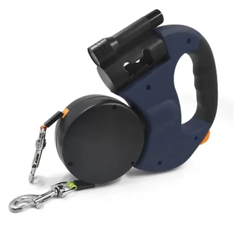 Retractable Dual Dog Leash with LED Light 360 Swivel No Tangle Independent Braking 3M Reflective Leads for Dogs