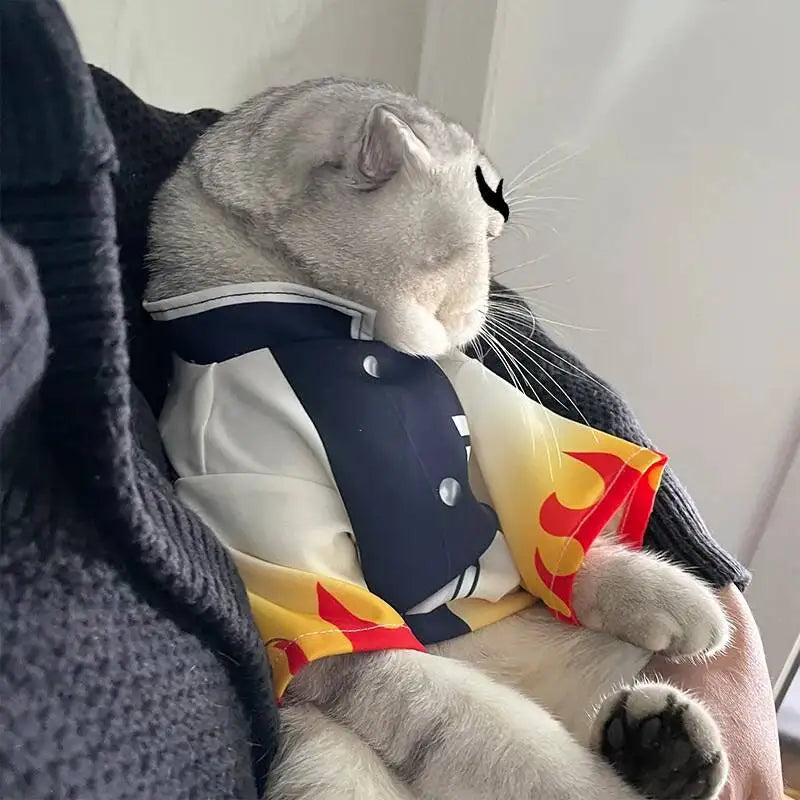 Halloween Pets Cosplay Rengoku Kyoujurou Pet Cosplay Photography Rengoku Kyoujurou Cat Clothes Dog Ghost Killing Team Pets