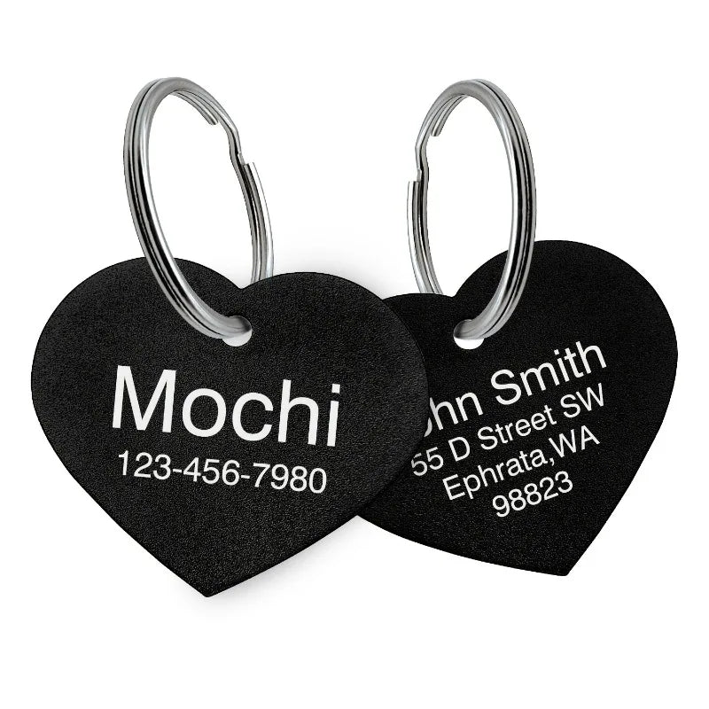 Personalized Custom Aluminum Heart Shape Pet Dog ID Tag Cat Puppy Name Pendant Tags Pets Tag Collar Anti-lost Nameplate