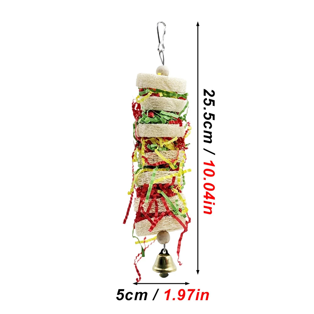 Funny Bird Toys Parrot Toys Swing Parrot Cage Natural loofah Hanging Cockatiel with Bell Parakeet Pet Bird Bites Climb Chew Toys