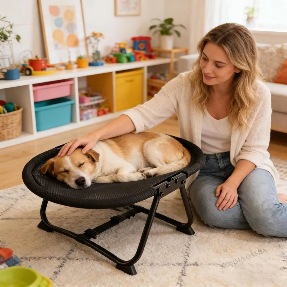 Foldable Pet Cot Raised Dog Bed with Breathable Mesh, Scratch Resistant Sisal Cover Summer Cooling Cat Bed for Small Medium Pets