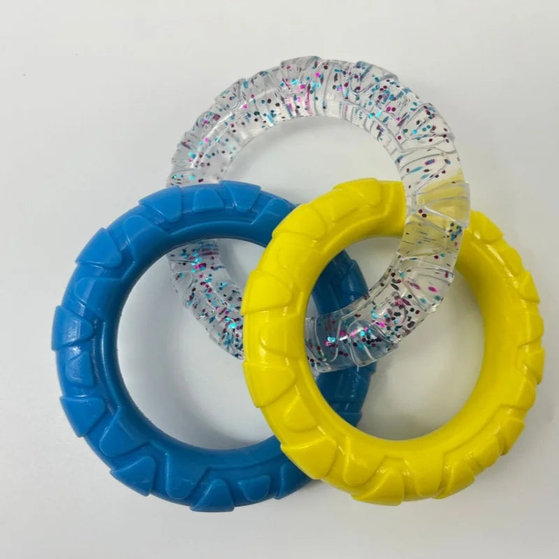 Interactive 3-Ring Dog Tug Chew Toy TPR Tough Teeth Cleaning Play Toy Anti-bite Training Pet Toys For Puppy Medium Large Dogs