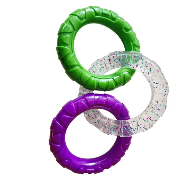 Interactive 3-Ring Dog Tug Chew Toy TPR Tough Teeth Cleaning Play Toy Anti-bite Training Pet Toys For Puppy Medium Large Dogs