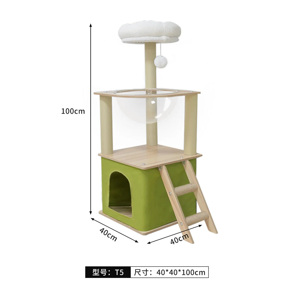 Solid Wood Cat Tree, Floor-to-Ceiling Pet Tower with Cat Jumping Platform & Scratching Post