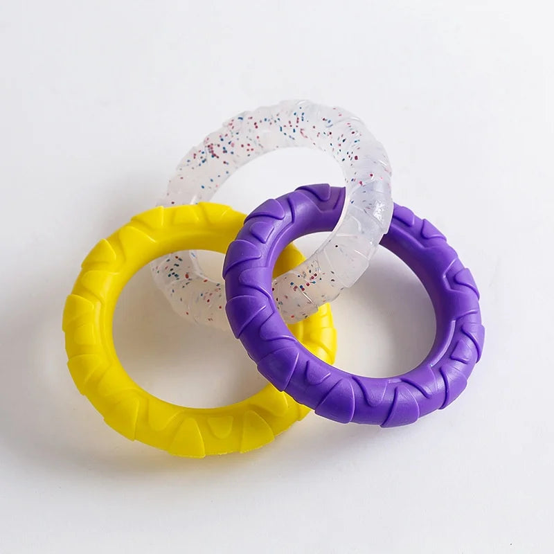 Interactive 3-Ring Dog Tug Chew Toy TPR Tough Teeth Cleaning Play Toy Anti-bite Training Pet Toys For Puppy Medium Large Dogs