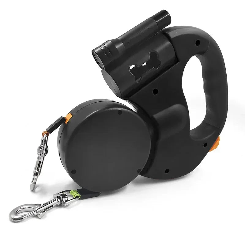 Retractable Dual Dog Leash with LED Light 360 Swivel No Tangle Independent Braking 3M Reflective Leads for Dogs